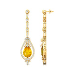 Art Deco Style Pear Shaped Yellow Sapphire Diamond Drop Earrings - GeumJewels