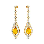 Art Deco Style Pear Shaped Yellow Sapphire Diamond Drop Earrings - GeumJewels
