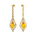 Art Deco Style Pear Shaped Yellow Sapphire Diamond Drop Earrings - GeumJewels