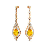 Art Deco Style Pear Shaped Yellow Sapphire Diamond Drop Earrings - GeumJewels