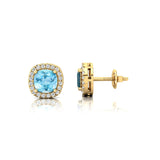 Cushion Cut Aquamarine Halo Diamond Stud Earrings - GeumJewels