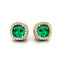 Cushion Cut Emerald Halo Diamond Stud Earrings - GeumJewels