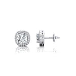 Cushion Cut Lab Diamond Halo Diamond Stud Earrings - GeumJewels