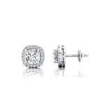 Cushion Cut Lab Diamond Halo Diamond Stud Earrings - GeumJewels