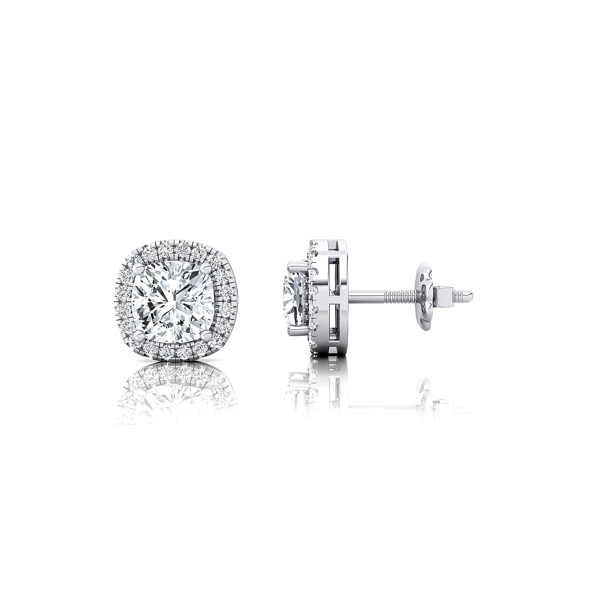 Cushion Cut Lab Diamond Halo Diamond Stud Earrings - GeumJewels