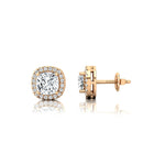 Cushion Cut Lab Diamond Halo Diamond Stud Earrings - GeumJewels