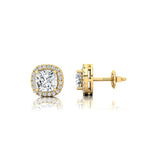 Cushion Cut Lab Diamond Halo Diamond Stud Earrings - GeumJewels