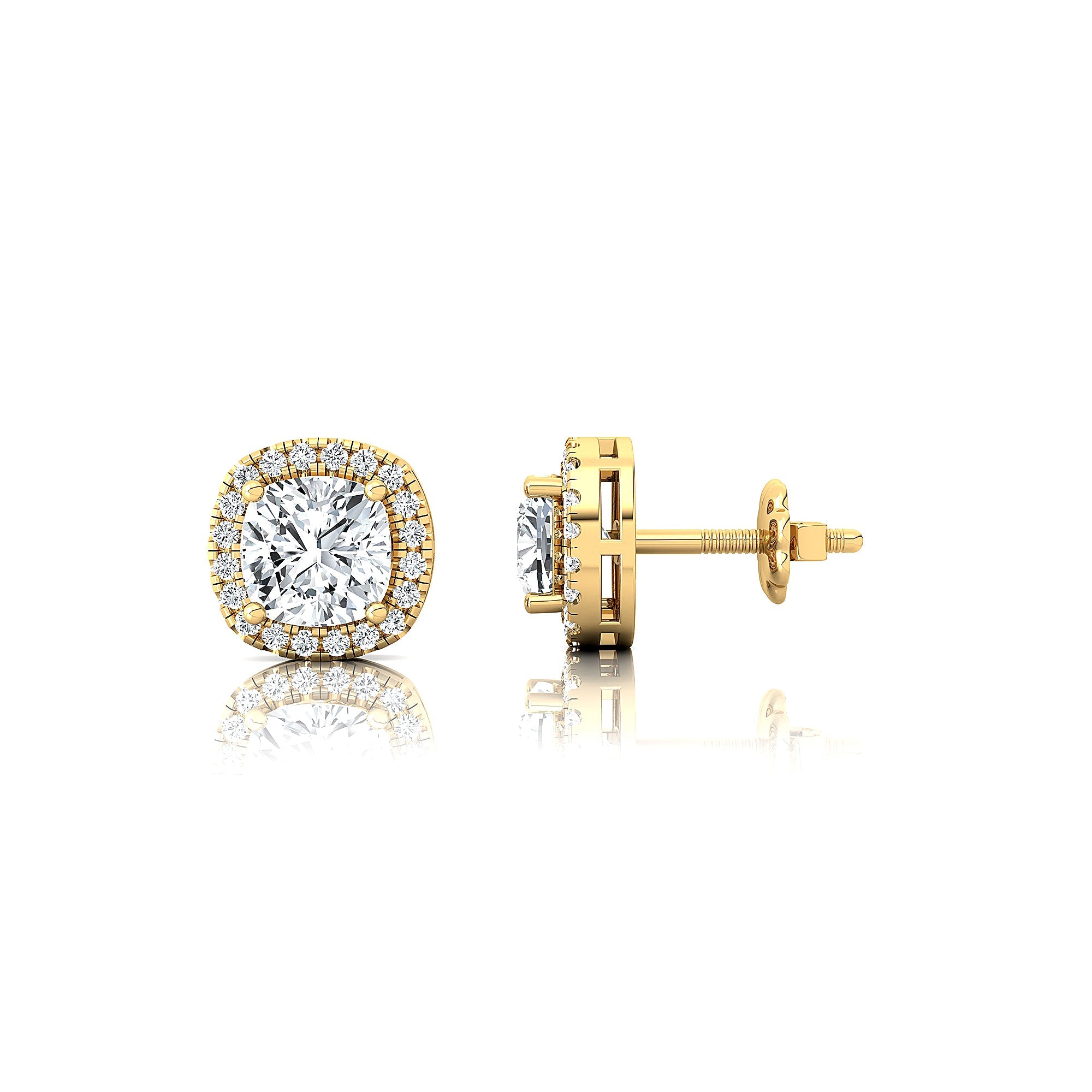 Cushion Cut Lab Diamond Halo Diamond Stud Earrings - GeumJewels