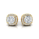 Cushion Cut Lab Diamond Halo Diamond Stud Earrings - GeumJewels