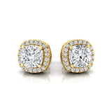 Cushion Cut Lab Diamond Halo Diamond Stud Earrings - GeumJewels
