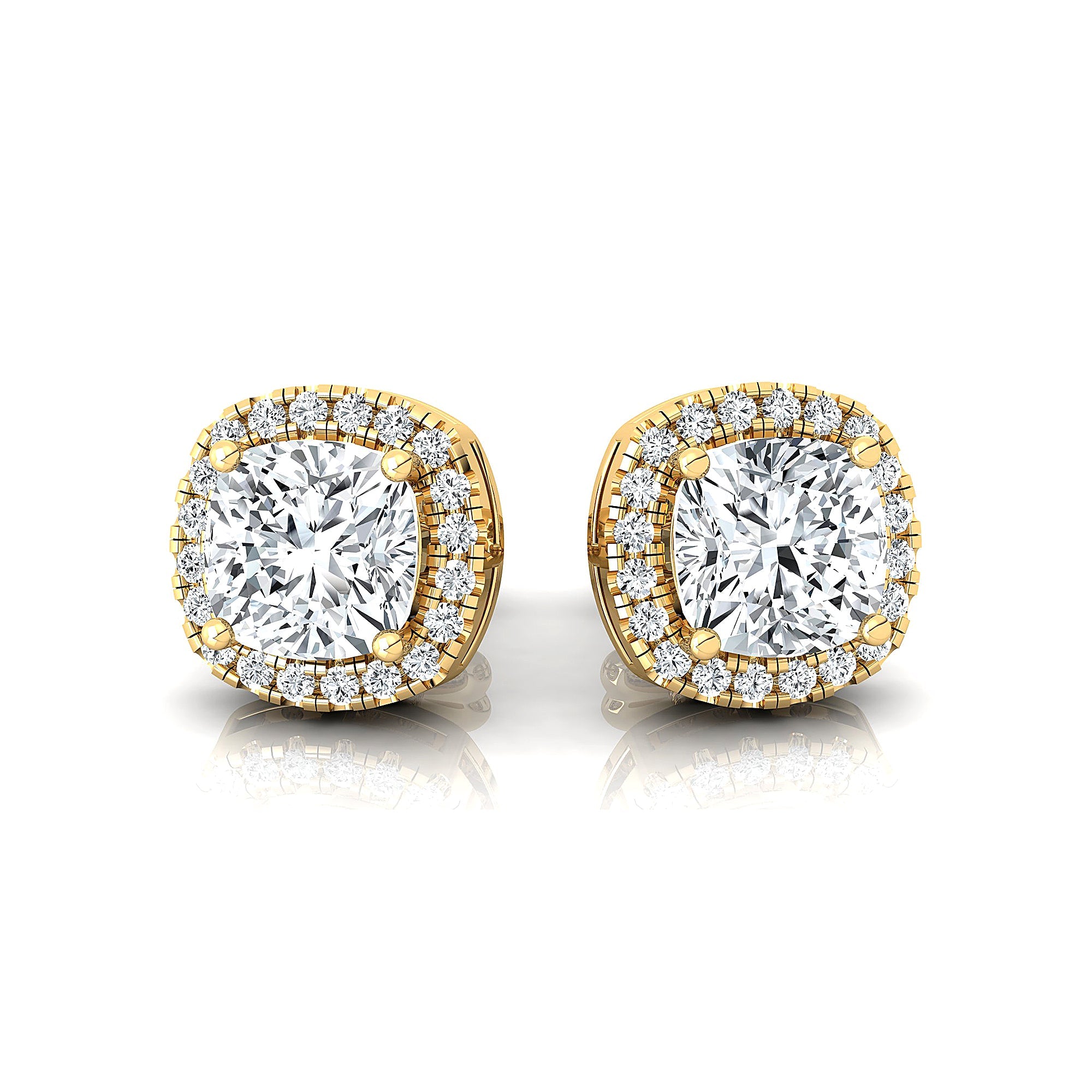 Cushion Cut Lab Diamond Halo Diamond Stud Earrings - GeumJewels