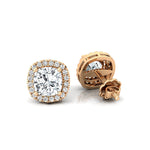 Cushion Cut Lab Diamond Halo Diamond Stud Earrings - GeumJewels