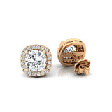 Cushion Cut Lab Diamond Halo Diamond Stud Earrings - GeumJewels