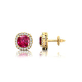 Cushion Cut Pink Sapphire Halo Diamond Stud Earrings - GeumJewels