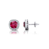 Cushion Cut Pink Sapphire Halo Diamond Stud Earrings - GeumJewels