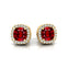 Cushion Cut Ruby Halo Diamond Stud Earrings - GeumJewels