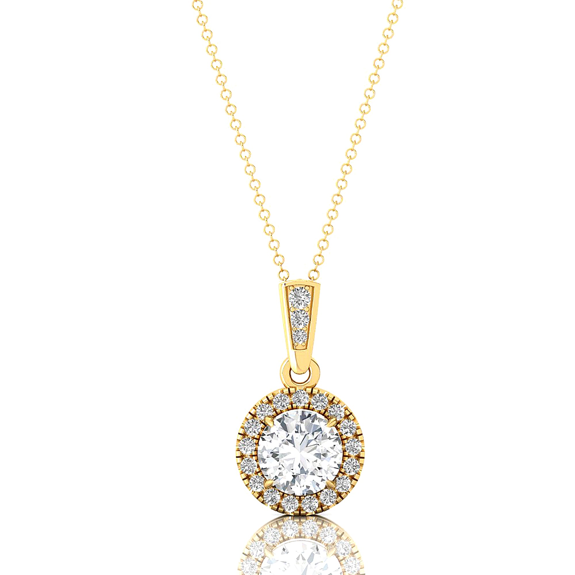 Dainty Round Solitaire Halo Diamond and Lab Diamond Pendant - GeumJewels