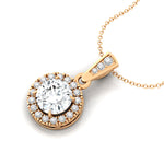 Dainty Round Solitaire Halo Diamond and Lab Diamond Pendant - GeumJewels