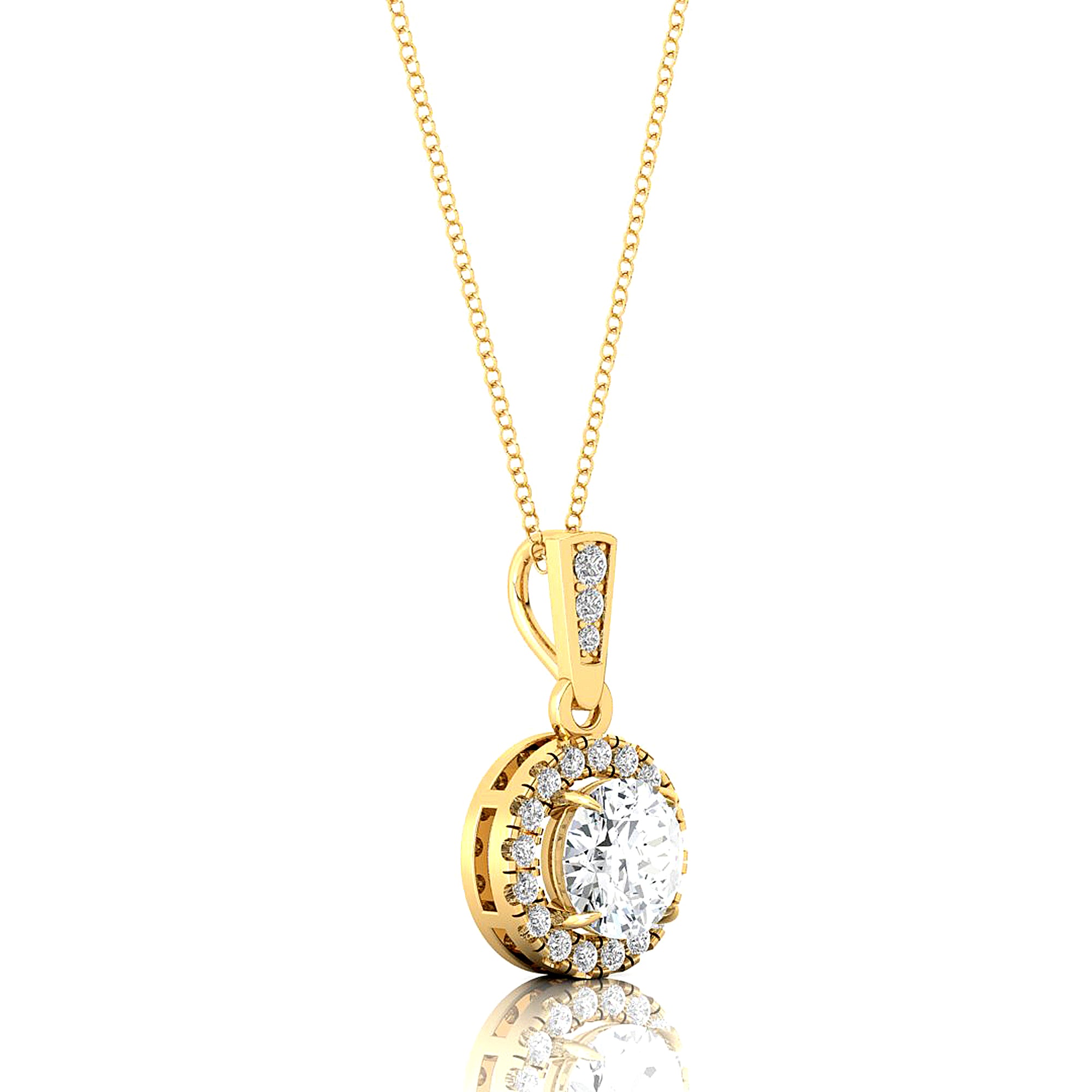 Dainty Round Solitaire Halo Diamond and Lab Diamond Pendant - GeumJewels
