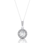 Dainty Round Solitaire Halo Diamond and Lab Diamond Pendant - GeumJewels