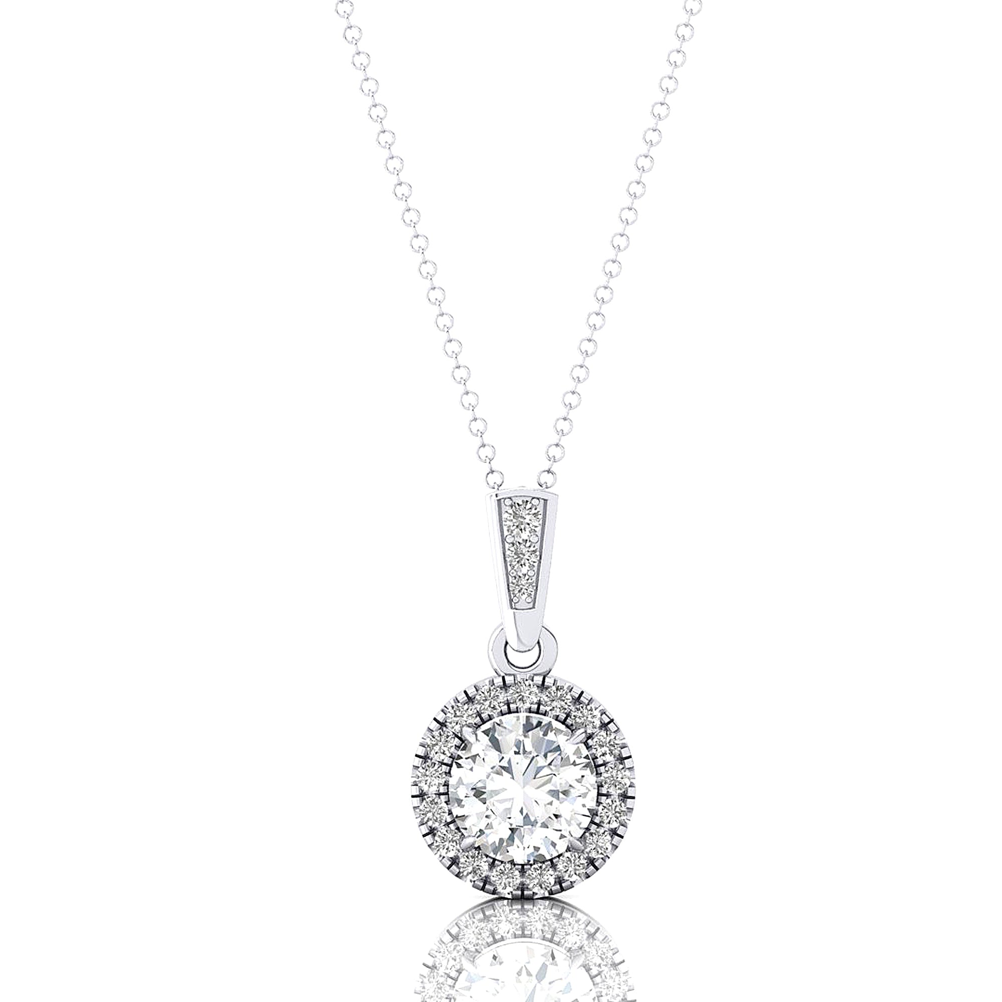 Dainty Round Solitaire Halo Diamond and Lab Diamond Pendant - GeumJewels