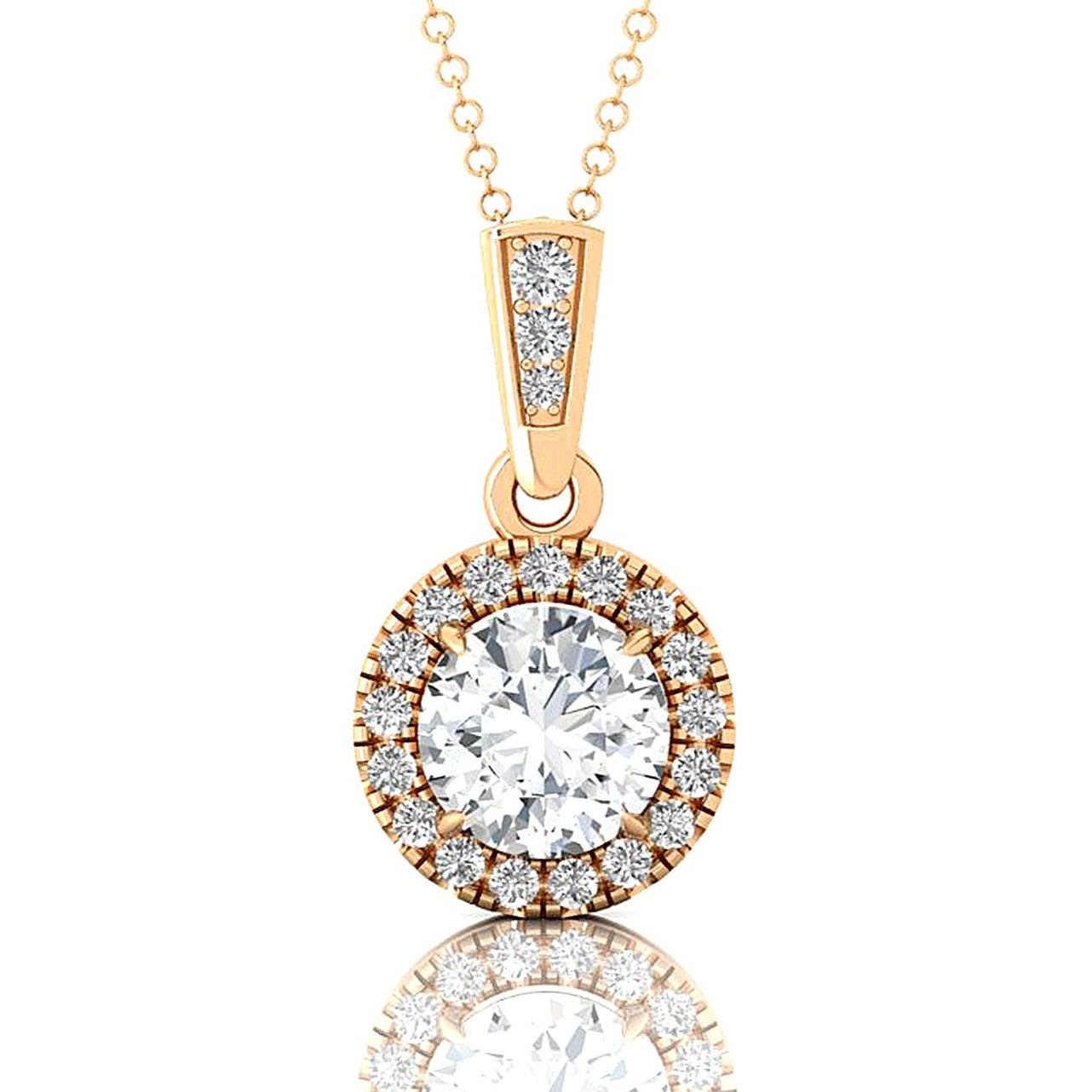 Dainty Round Solitaire Halo Diamond and Lab Diamond Pendant - GeumJewels