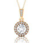 Dainty Round Solitaire Halo Diamond and Lab Diamond Pendant - GeumJewels