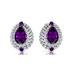 Double Halo Cluster Diamonds Teardrop Amethyst Stud Earrings - GeumJewels