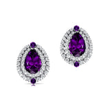 Double Halo Cluster Diamonds Teardrop Amethyst Stud Earrings - GeumJewels