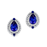 Double Halo Cluster Diamonds Teardrop Blue Sapphire Stud Earrings - GeumJewels
