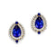 Double Halo Cluster Diamonds Teardrop Blue Sapphire Stud Earrings - GeumJewels
