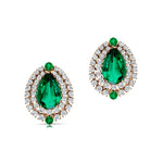Double Halo Cluster Diamonds Teardrop Emerald Stud Earrings - GeumJewels