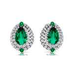 Double Halo Cluster Diamonds Teardrop Emerald Stud Earrings - GeumJewels