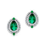 Double Halo Cluster Diamonds Teardrop Emerald Stud Earrings - GeumJewels