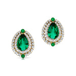 Double Halo Cluster Diamonds Teardrop Emerald Stud Earrings - GeumJewels