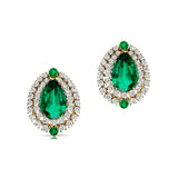 Double Halo Cluster Diamonds Teardrop Emerald Stud Earrings - GeumJewels