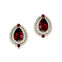 Double Halo Cluster Diamonds Teardrop Garnet Stud Earrings - GeumJewels