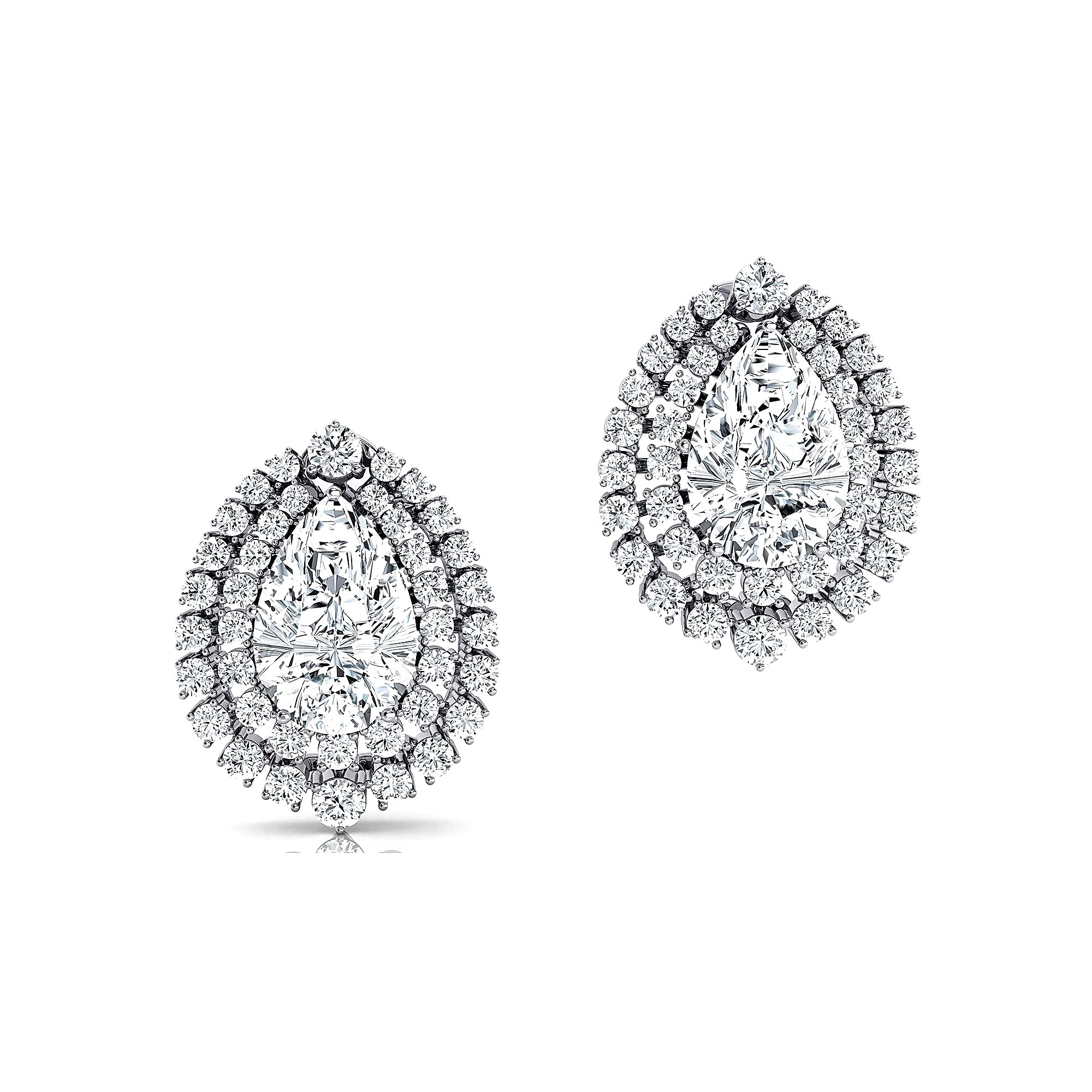 Double Halo Cluster Diamonds Teardrop Lab Diamond Stud Earrings - GeumJewels