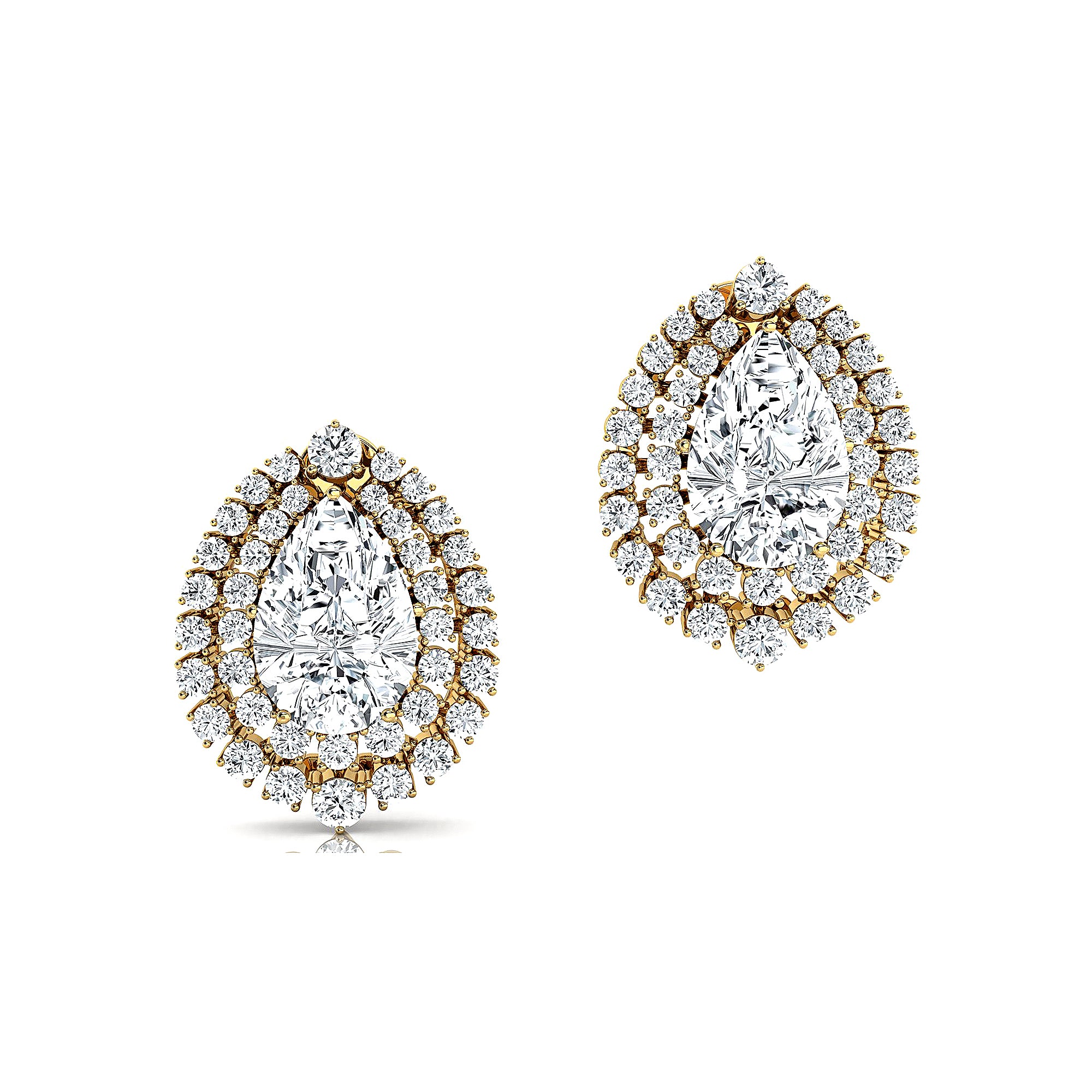 Double Halo Cluster Diamonds Teardrop Lab Diamond Stud Earrings - GeumJewels