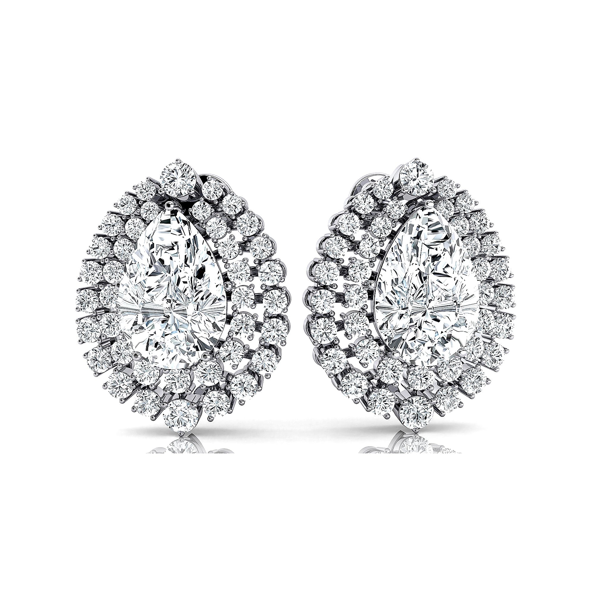 Double Halo Cluster Diamonds Teardrop Lab Diamond Stud Earrings - GeumJewels