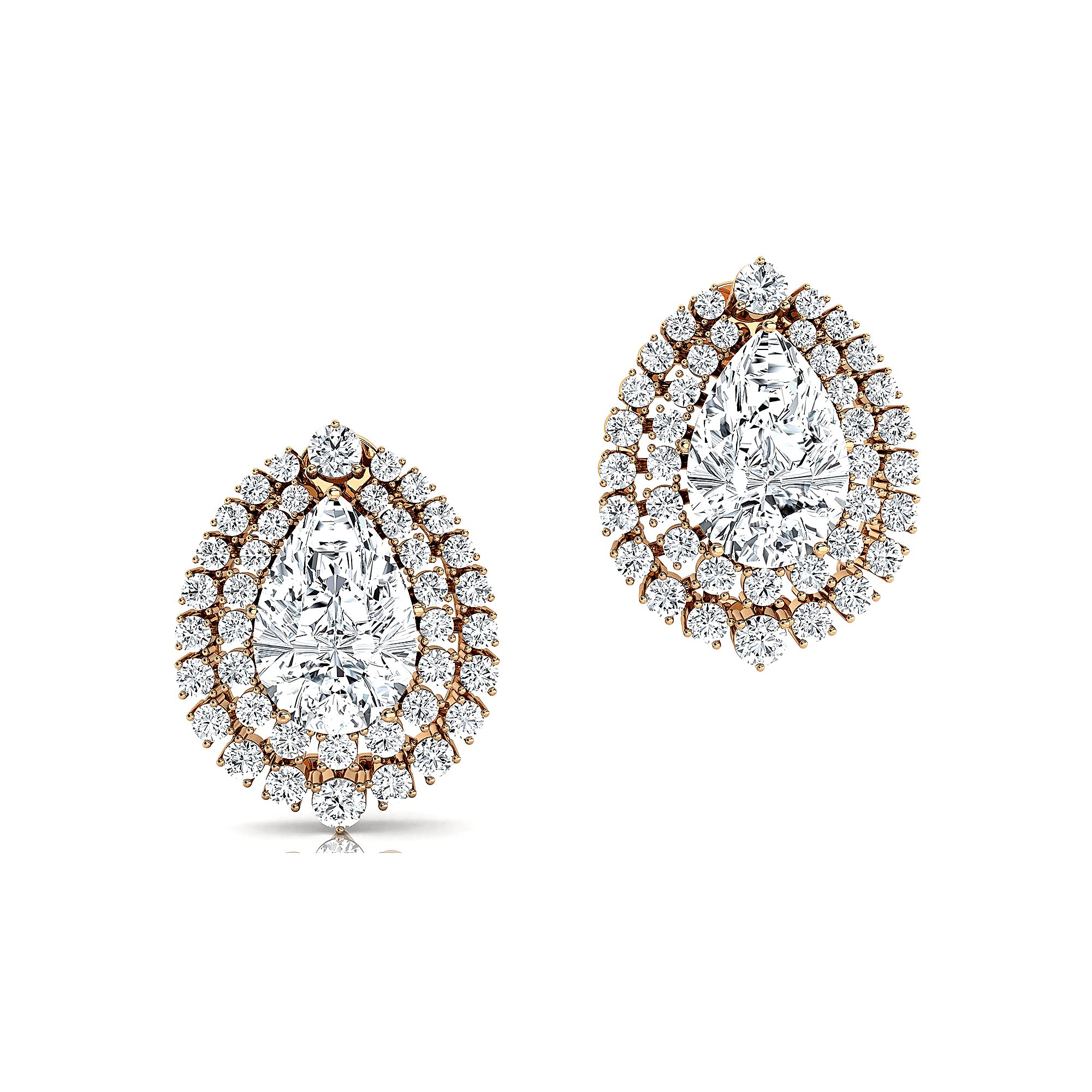 Double Halo Cluster Diamonds Teardrop Lab Diamond Stud Earrings - GeumJewels