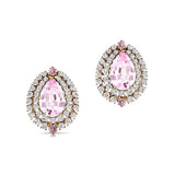 Double Halo Cluster Diamonds Teardrop Morganite Stud Earrings - GeumJewels