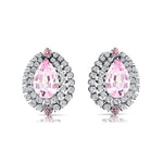 Double Halo Cluster Diamonds Teardrop Morganite Stud Earrings - GeumJewels
