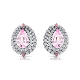 Double Halo Cluster Diamonds Teardrop Morganite Stud Earrings - GeumJewels