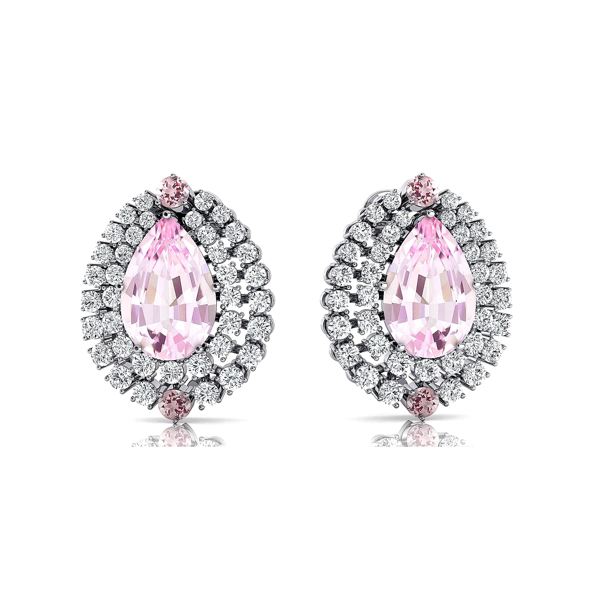 Double Halo Cluster Diamonds Teardrop Morganite Stud Earrings - GeumJewels