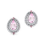 Double Halo Cluster Diamonds Teardrop Morganite Stud Earrings - GeumJewels