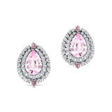 Double Halo Cluster Diamonds Teardrop Morganite Stud Earrings - GeumJewels