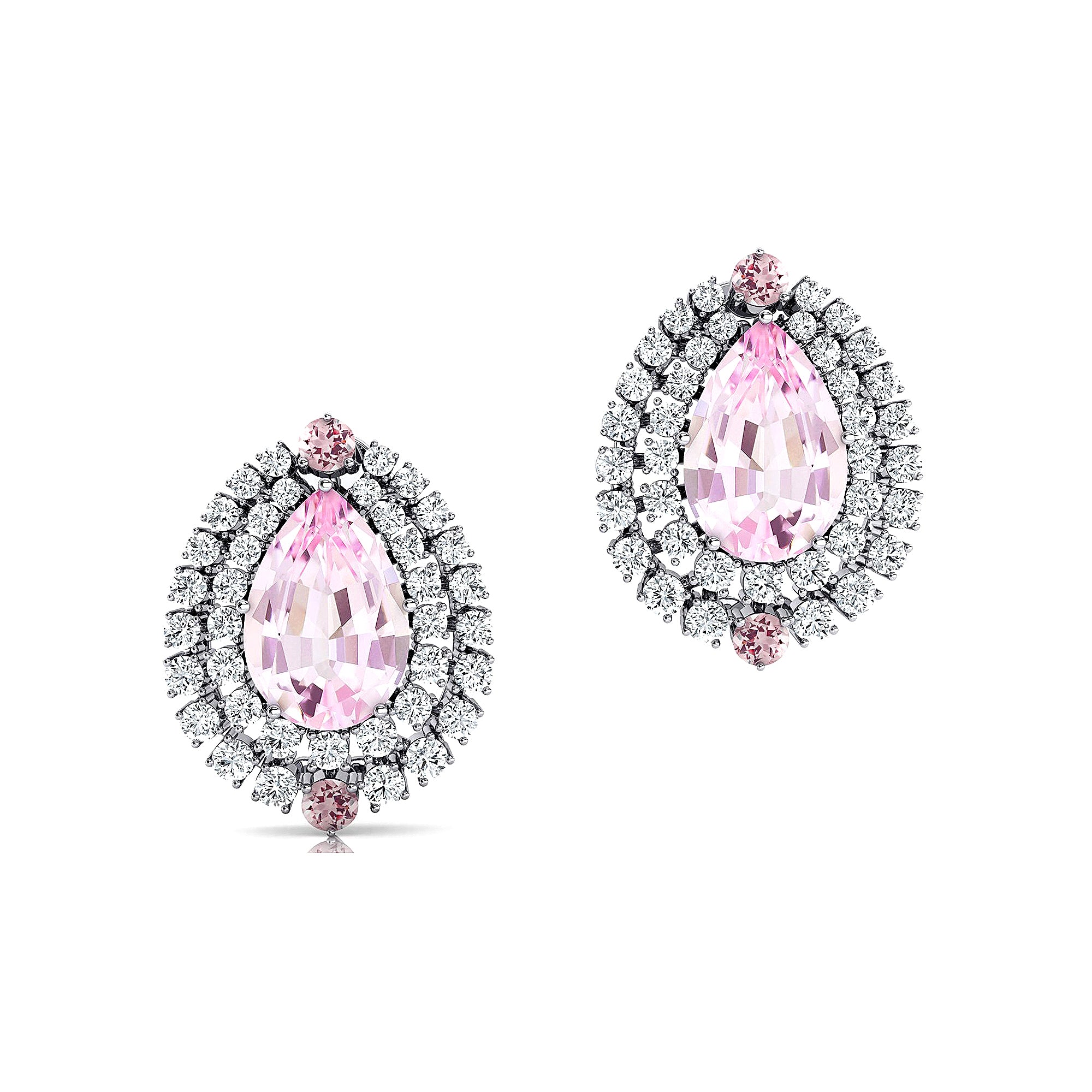 Double Halo Cluster Diamonds Teardrop Morganite Stud Earrings - GeumJewels