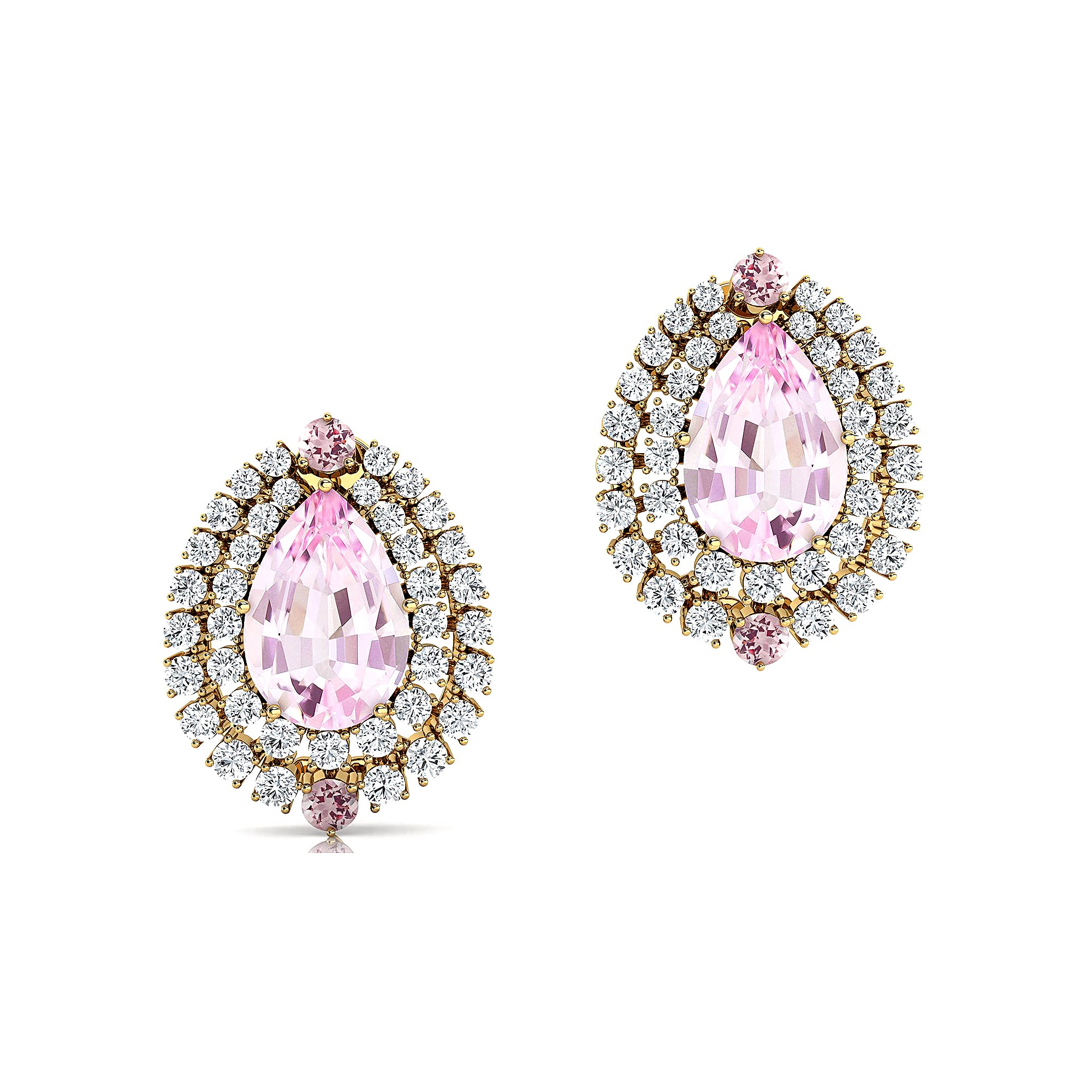 Double Halo Cluster Diamonds Teardrop Morganite Stud Earrings - GeumJewels