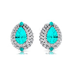 Double Halo Cluster Diamonds Teardrop Paraiba Tourmaline Stud Earrings - GeumJewels